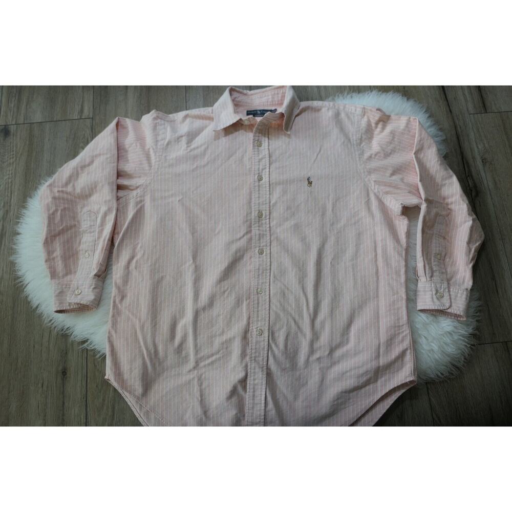Vintage Polo Ralph Lauren Pink White Button Down Shirt Mens 17 32/33 Custom Fit
